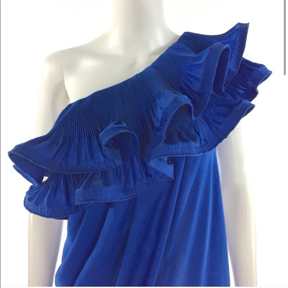 💕SALE BCBGMAXAZRIA Blue One Shoulder Ruffle Dress - Picture 6 of 11
